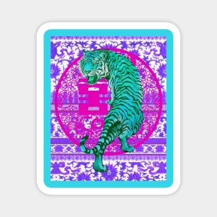 Hong Kong Pink Double Happiness Tiger with Purple Floral Pattern - Animal Lover Magnet