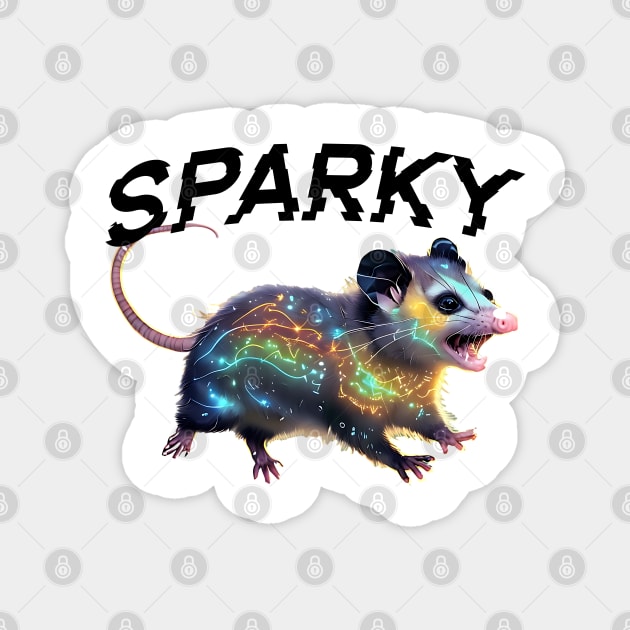 Sparky, the Electrified Possum, funny opossum design Magnet by Luxinda