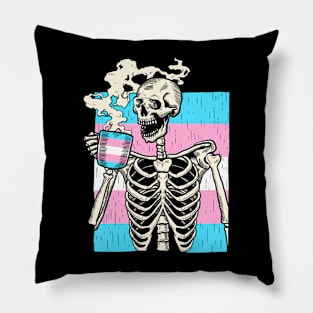 Skeleton Drinking Coffee LGBT-Q Transgender Pride Trans Pillow