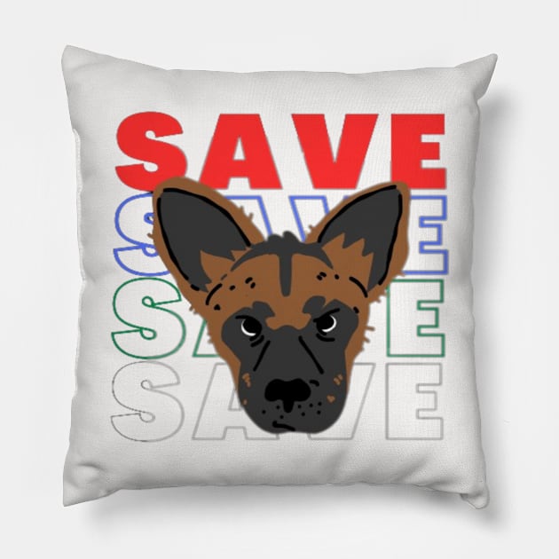 Save African Wild Dog Pillow by Jerry the Artist