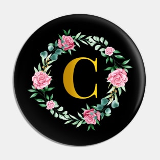 Floral Initial Wreath Monogram letter C Pin
