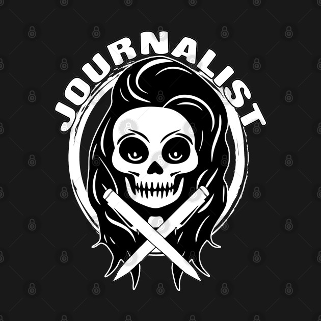 Journalist Skull and Crossed Pens White Logo by Nuletto