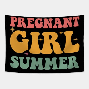 Pregnant Girl Summer Baby Shower Pregnancy Reveal Retro Vintage Tapestry