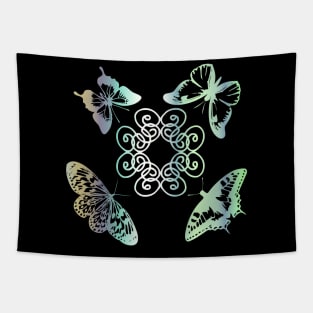 Butterflies around a flower in pastel colors Tapestry