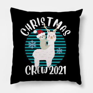 Cute Matching Christmas Crew Sloth and Alpaca Christmas 2021 Pillow