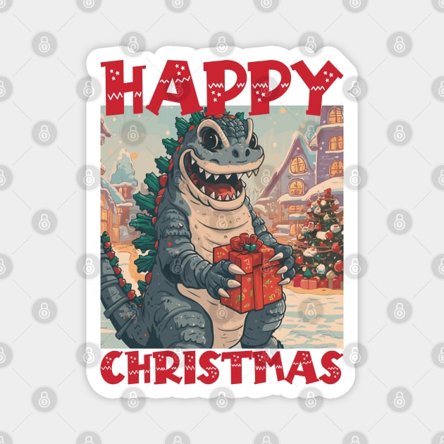 Happy Christmas with Godzilla - 2 Magnet by Megadorim