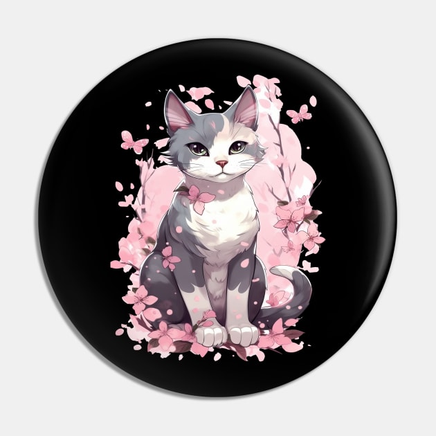 Kawaii cute Cat Cherry Blossom Pin by EVCO Smo