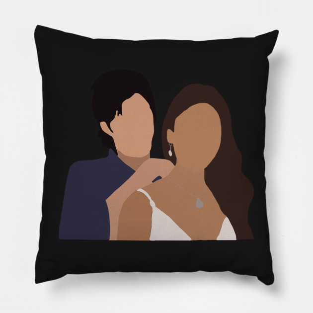 Damon and Elena sticker Sti Pillow by irelandefelder