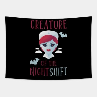 Creature of the night shift funny Nursing Halloween vampire nurse and bats design Tapestry