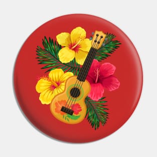 Hawaiian Ukulele Lute and Hibiscus Pin