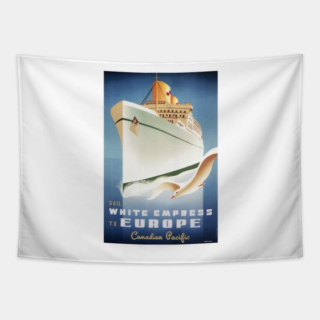 Sail White Empress to Europe Art Deco Advertisement Cruise Ship Vintage Tapestry by vintageposters
