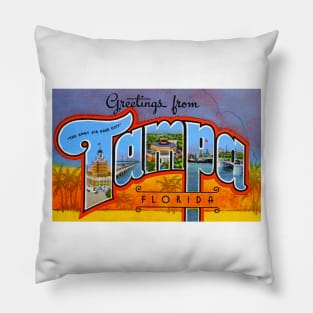 Greetings from Tampa, Florida - Vintage Large Letter Postcard Pillow