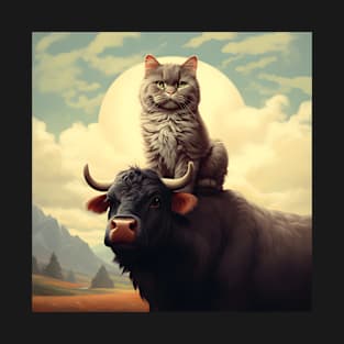 Feline Meets Bovine: Whimsical Cats and Gentle Cows T-Shirt