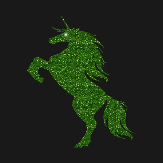 Green Faux Glitter Magical Rearing Unicorn by Atteestude