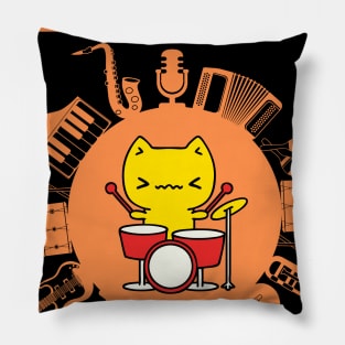 Funny Cat playing drums Pillow