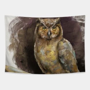 An Artistic Painting of an Owl in Earthy Shades Tapestry