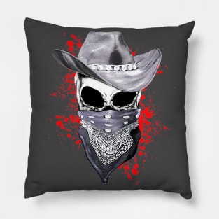 skull art, hat cowboy, bandanas, headband Pillow