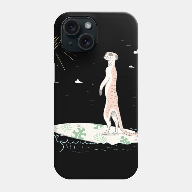 Lovely cute meerkat surfing on the surf Phone Case by daleone