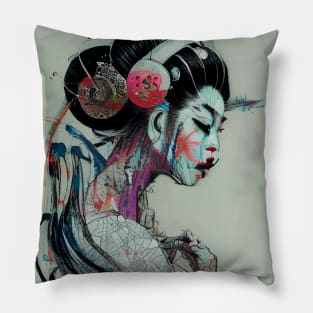 Cyber Geisha painting Pillow