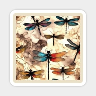 Pretty Dragonflies On An Alcohol Ink Abstract Background Magnet