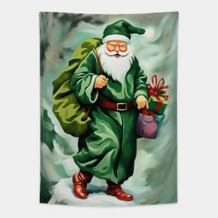 Victorian Father Christmas Wearing Green Robes Tapestry