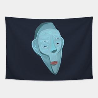 Weird Blue Skull Man Tapestry