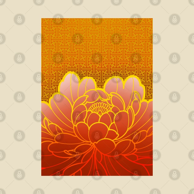 golden peony flower and sacred geometric pattern by weilertsen