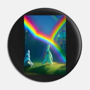 2 GHOSTS DANCING UNDER HALLOWEEN RAINBOW Pin