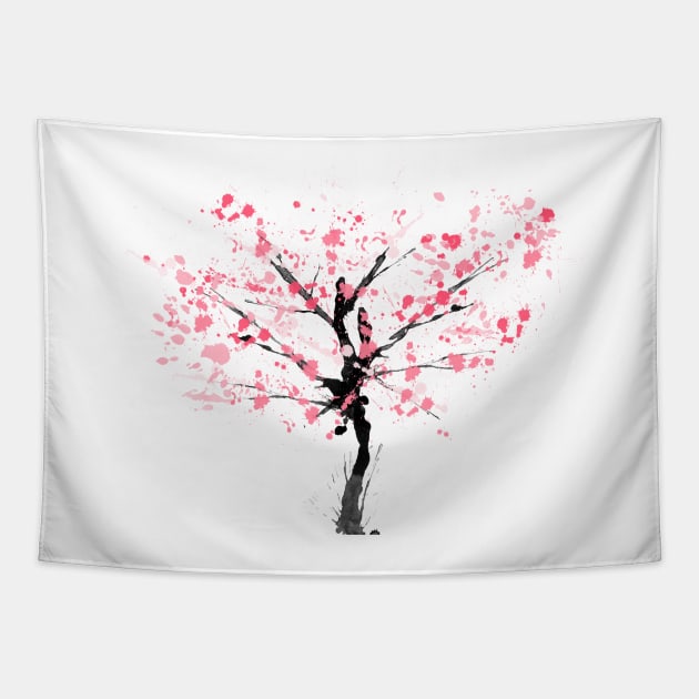 Falling Sakura Tree Japanese Cherry Blossom Tapestry by 4U2NV-LDN
