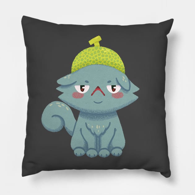 Disgruntled Melon Hat Cat Pillow by knitetgantt