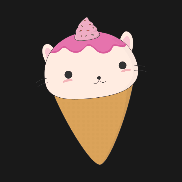 Kawaii Cat Ice Cream Cone T-Shirt by happinessinatee