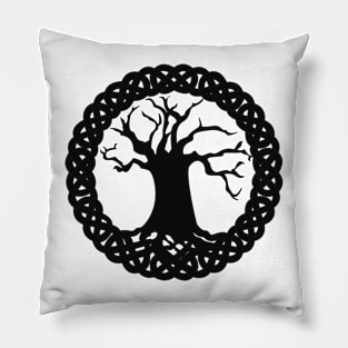 Tree of life with celtic knot border in black Pillow