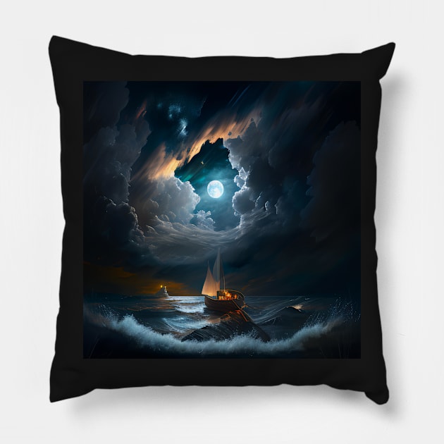 Stormy Seas Sailboat Pillow by D3monic