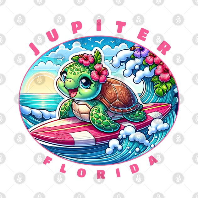 Jupiter Florida Girls Cute Surfing Sea Turtle by grendelfly73