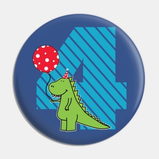 4th Birthday Green Dinosaur for Toddlers Pin