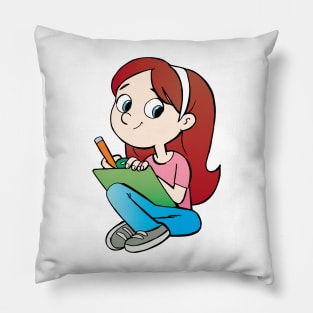 girl draws with a board on her knees Pillow