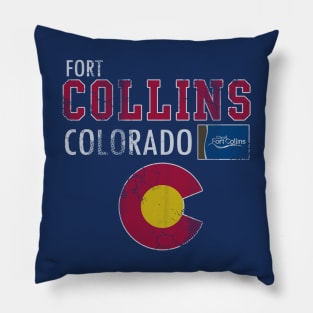 Retro Fort Collins Colorado Flag Vintage Fade Pillow