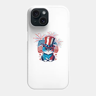 Happy 4th of July Patriotic Cat American Flag Meowica Cute Phone Case