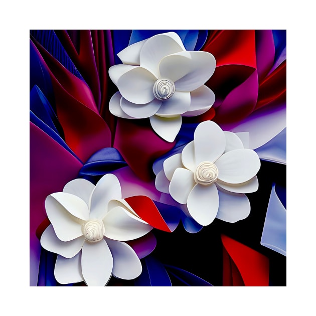 White Flowers on Red and Blue by DANAROPER