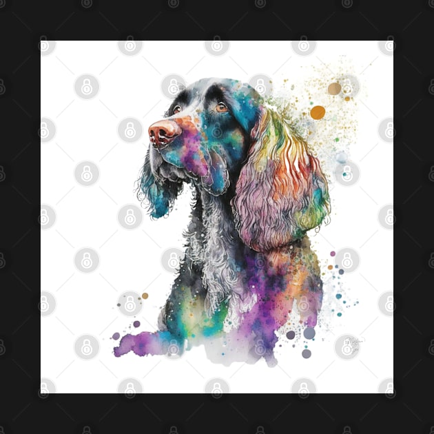 American Water Spaniel Dog In Watercolor & Pen by Oldetimemercan