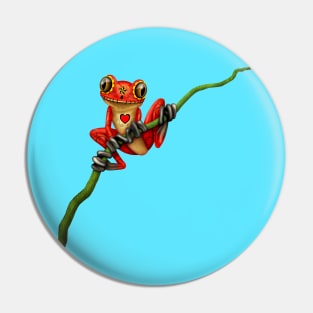 Red Day of the Dead Sugar Skull Tree Frog Pin