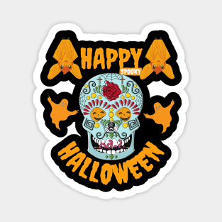 Happy Spooky Halloween Pumpkin Eyes Skeleton Bats & Ghosts Magnet