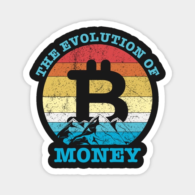 Bitcoin Crypto Retro Vintage Logo The Evolution of Money Cryptocurrency T-Shirt Magnet by saxsouth