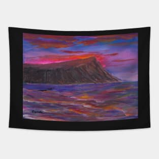 Stunning Hawaiian Sunset Over Water, Honolulu, Oahu, Painting Tapestry