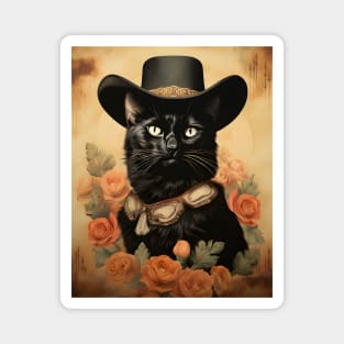 Retro Vintage Cowboy Black Cat - Whiskered Wild West Adventure Magnet