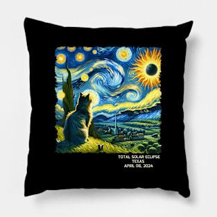 Total Solar Eclipse April 08 2024 Texas Starry Night Cat Pillow