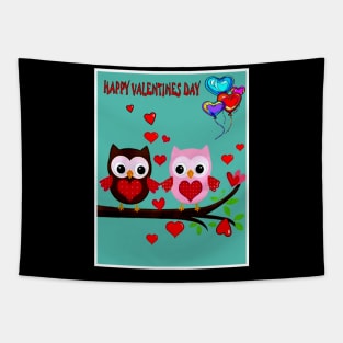 Happy Valentines Day Love Owls Abstract Card Print Tapestry