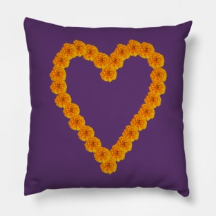 Orange Marigold Flowers Heart Pillow