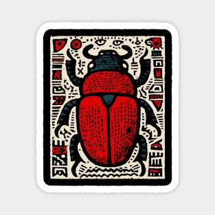 Egyptian Scarab Beetle - Ancient Hieroglyph Linocut Magnet