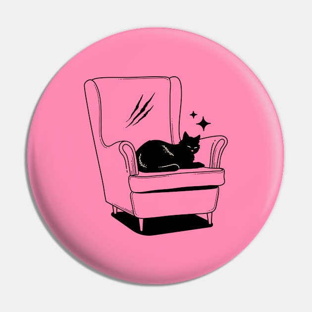 Naughty Black Cat in pink Pin by The Charcoal Cat Co.